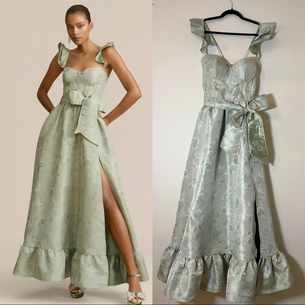 V. Chapman Veronica Corset Ruffle Side-Slit - Anthropologie Wedding Guest Dress